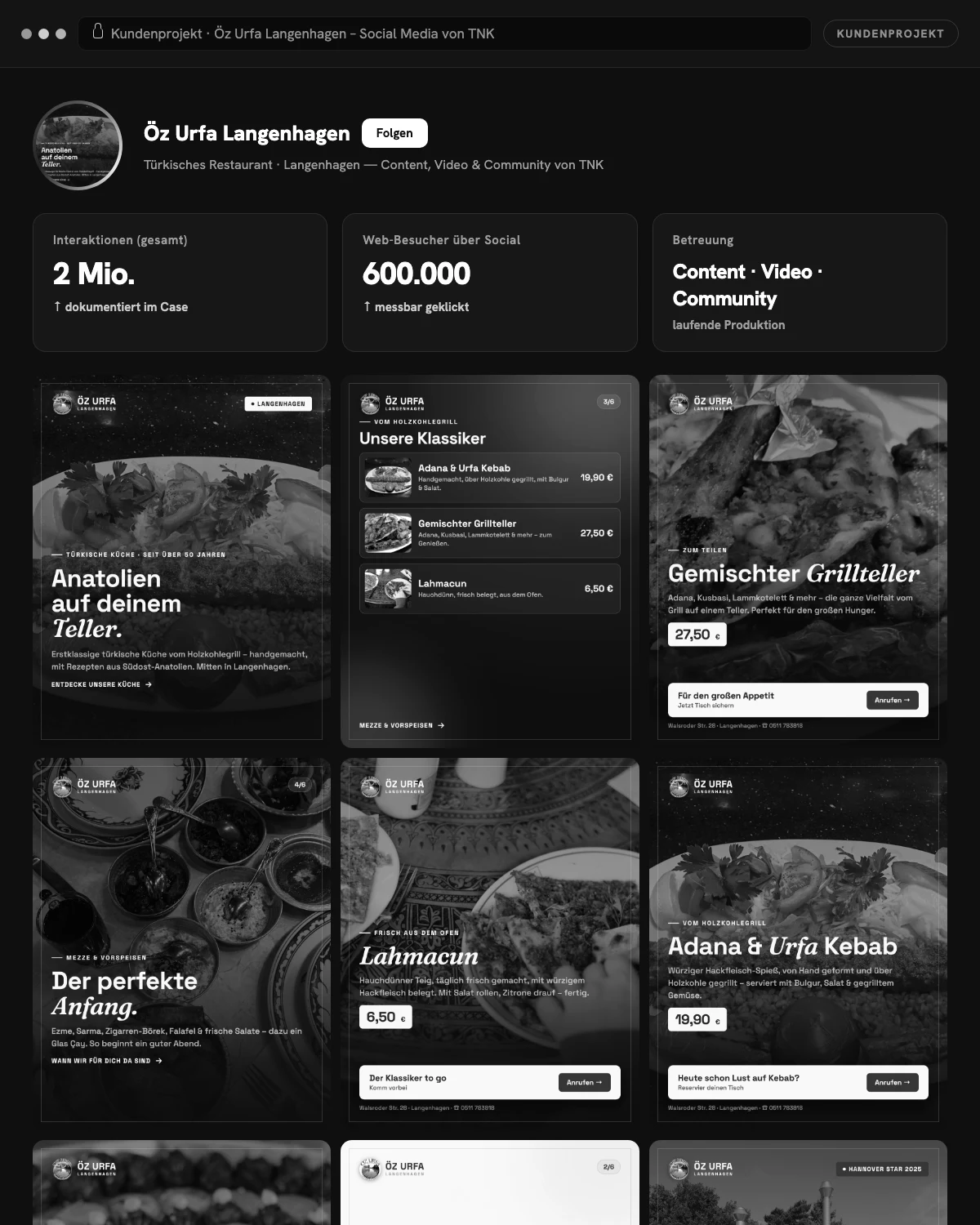 Kundenprojekt Öz Urfa Langenhagen – Social-Media-Content von TNK